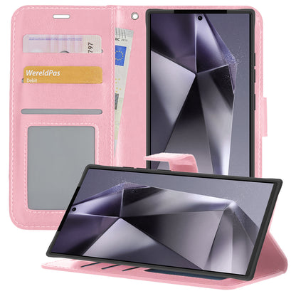 Samsung S24 Ultra Hoesje Bookcase Cover met Kaarthouder - Lichtroze
