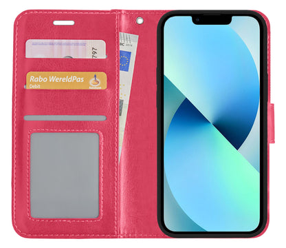 iPhone 13 Mini Hoesje Bookcase Cover met Kaarthouder - Donkerroze