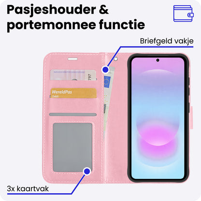 Samsung A37 Hoesje Bookcase Cover met Kaarthouder - Lichtroze