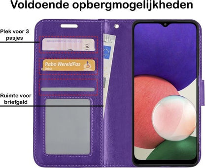 Samsung A22 4G Hoesje Bookcase Cover met Kaarthouder - Paars