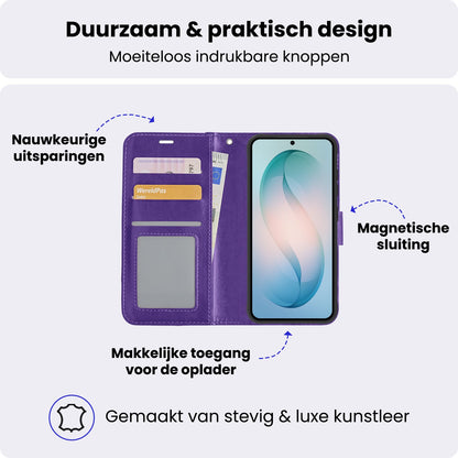 Samsung S26 Plus Hoesje Bookcase Cover met Kaarthouder - Paars