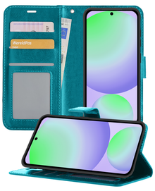 Samsung S24 FE Hoesje Bookcase Cover met Kaarthouder - Turquoise