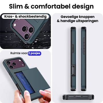 iPhone 18 Pro Hoesje Kaarthouder Hard Case Shockproof - Donkerblauw