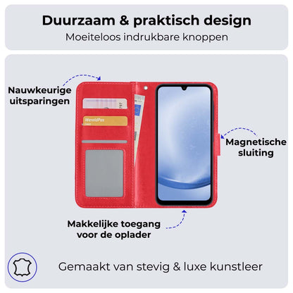 Samsung A25 Hoesje Bookcase Cover met Kaarthouder - Rood