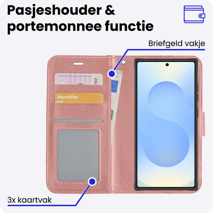 Samsung S25 Ultra Hoesje Bookcase Cover met Kaarthouder - Rosé goud