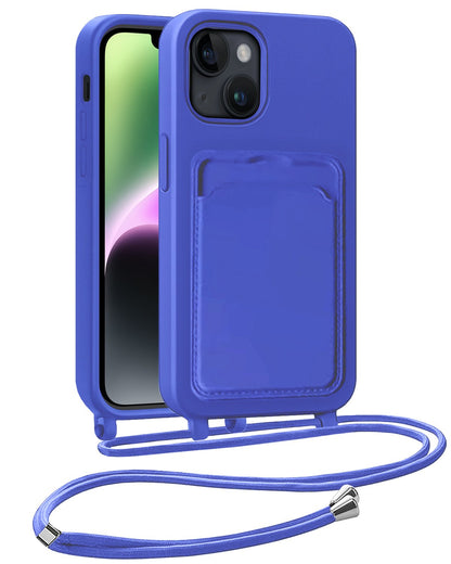 iPhone 13 Hoesje Met Telefoonkoord en Pasjeshouder Siliconen - Felblauw