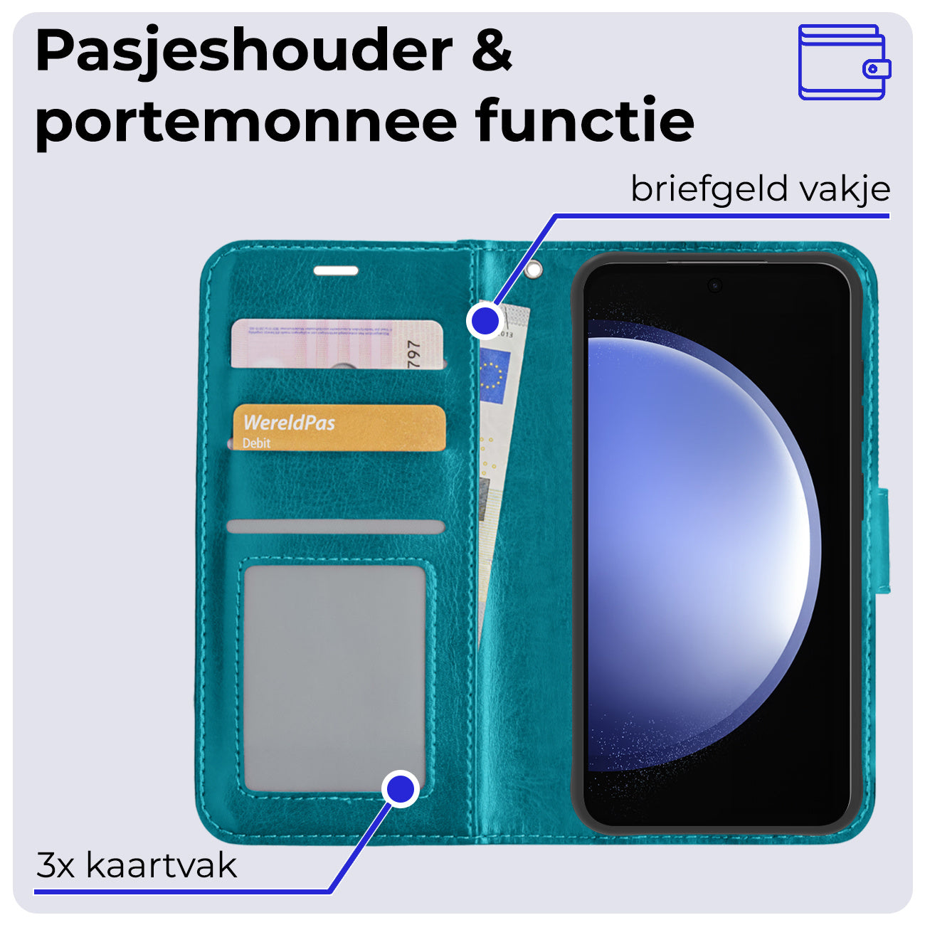 Samsung S23 FE Hoesje Book Case Kunstleer - Turquoise