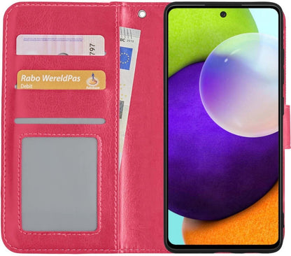 Samsung A52 5G Hoesje Bookcase Cover met Kaarthouder - Donkerroze