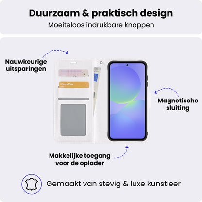 Samsung A36 Hoesje Bookcase Cover met Kaarthouder - Wit