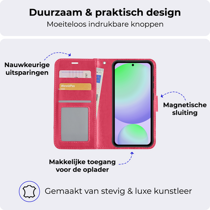 Samsung S24 FE Hoesje Bookcase Cover met Kaarthouder - Donkerroze