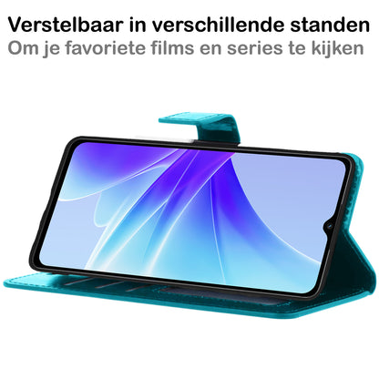 OPPO A57 Hoesje Bookcase Cover met Kaarthouder - Turquoise