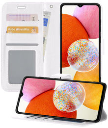 Samsung A14 Hoesje Bookcase Cover met Kaarthouder - Wit