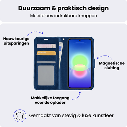 Samsung A27 Hoesje Bookcase Cover met Kaarthouder - Donkerblauw