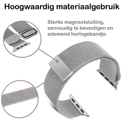Milanese Horlogeband Geschikt voor Apple Watch SE 44 mm Bandje Milanees - Polsbandje Met Magneetsluiting Geschikt voor Apple Watch SE 44 mm Bandje Milanees - Zilver