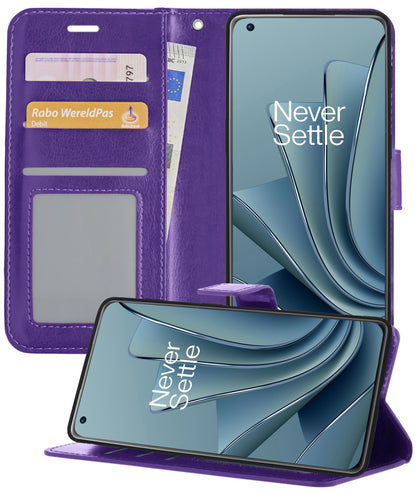 OnePlus 10 Pro Hoesje Bookcase Cover met Kaarthouder - Paars