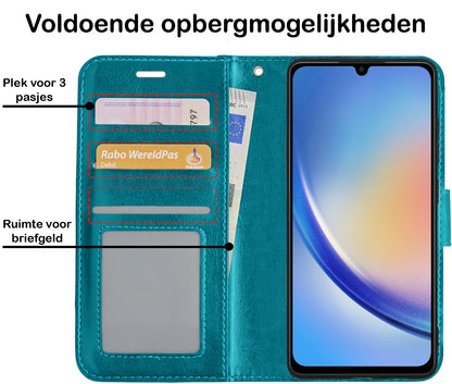 Samsung A34 Hoesje Bookcase Cover met Kaarthouder - Turquoise