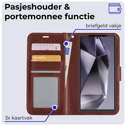 Samsung S24 Ultra Hoesje Bookcase Cover met Kaarthouder - Bruin