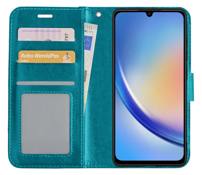 Samsung A34 Hoesje Bookcase Cover met Kaarthouder - Turquoise