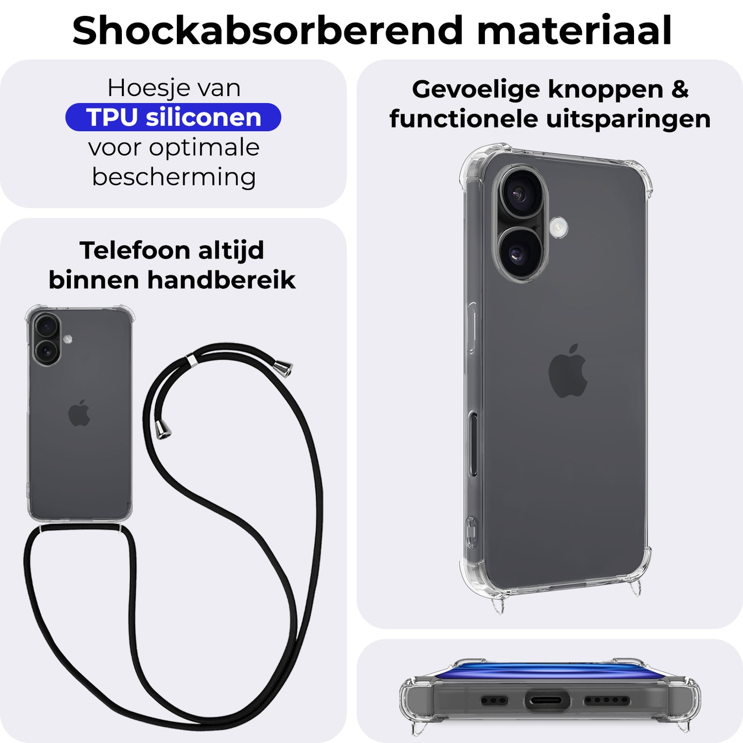 iPhone 16 Plus Hoesje met Koord Siliconen - Transparant