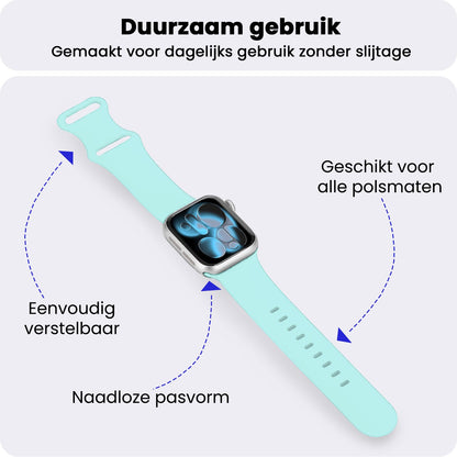 Apple Watch 1, 2, 3, 4, 5, 6, 7, 8, 9, 10, 11, SE - 42/44/45/46 mm Bandje Siliconen met verstelbare polsband - Mintgroen