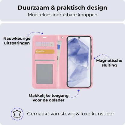 Samsung A55 Hoesje Bookcase Cover met Kaarthouder - Lichtroze