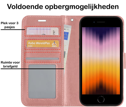 iPhone SE 2022 Hoesje Bookcase Cover met Kaarthouder - Rosé goud