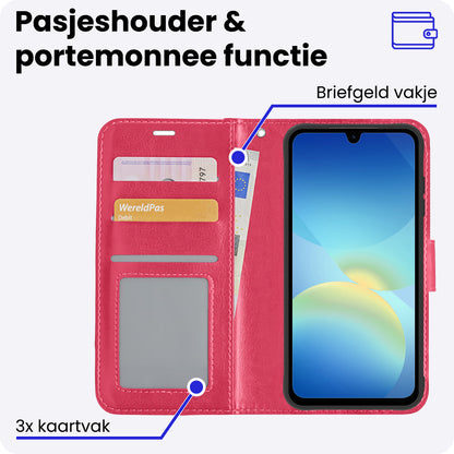 Samsung A26 Hoesje Bookcase Cover met Kaarthouder - Donkerroze