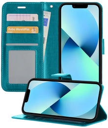 iPhone 14 Pro Max Hoesje Bookcase Cover met Kaarthouder - Turquoise