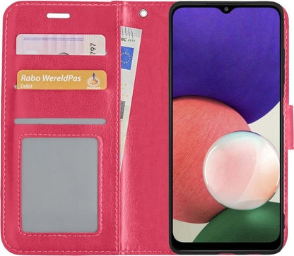 Samsung A22 5G Hoesje Bookcase Cover met Kaarthouder - Donkerroze