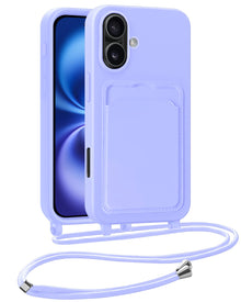 iPhone 16 Hoesje Met Telefoonkoord en Pasjeshouder Siliconen - Lila