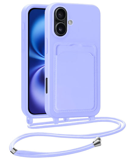 iPhone 16 Hoesje Met Telefoonkoord en Pasjeshouder Siliconen - Lila