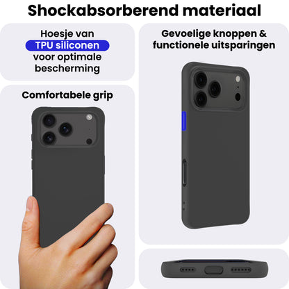 iPhone 17 Pro Hoesje Siliconen Backcover Lichtgewicht - Zwart
