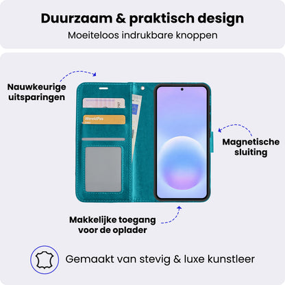 Samsung A57 Hoesje Bookcase Cover met Kaarthouder - Turquoise