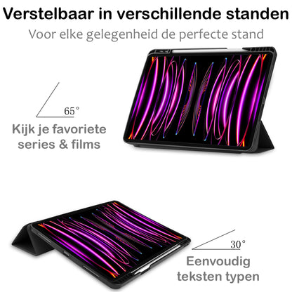iPad Pro 2022 (12.9 inch) Trifold Bookcase Hoes met Penhouder voor Apple Pen - Zwart