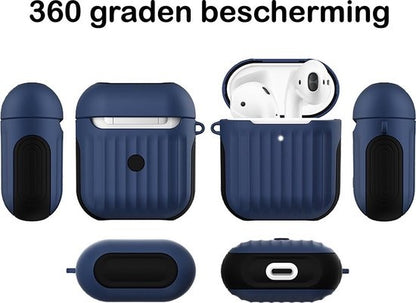 AirPods 2 Hoesje Siliconen met Ribbels Shockbestendig - Donkerblauw