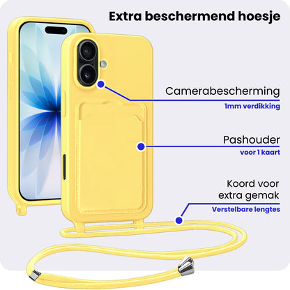 iPhone 17 Hoesje Met Telefoonkoord en Pasjeshouder Siliconen - Geel