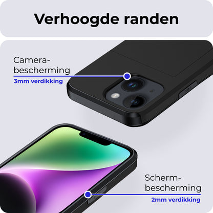 iPhone 14 Hoesje Kaarthouder Hard Case Shockproof - Zwart
