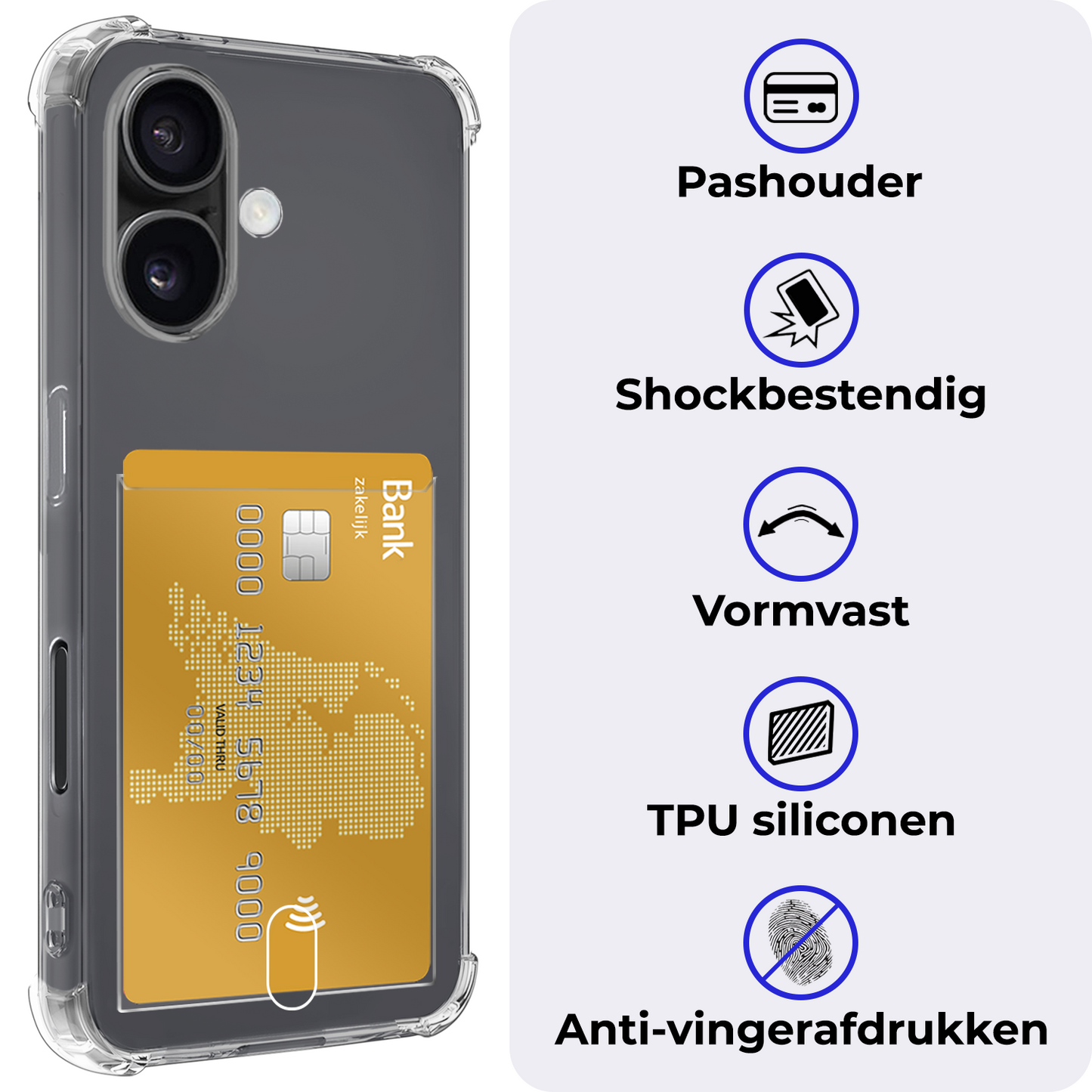 iPhone 16 Hoesje met Pasjeshouder Siliconen - Transparant