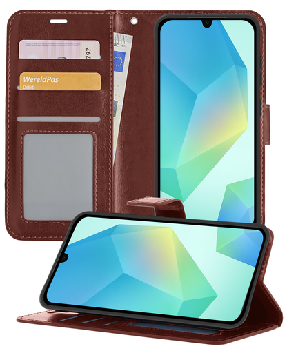 Samsung A16 Hoesje Bookcase Cover met Kaarthouder - Bruin