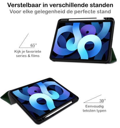 iPad Air 2022 Trifold Bookcase Hoes met Penhouder voor Apple Pen - Donkergroen