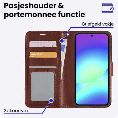 Samsung A56 Hoesje Bookcase Cover met Kaarthouder - Bruin