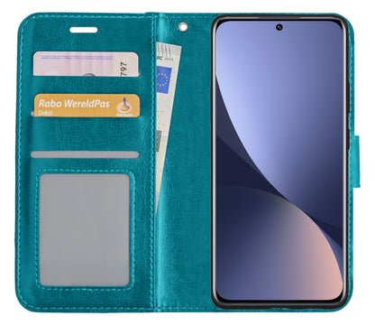 Xiaomi 12 Hoesje Bookcase Cover met Kaarthouder - Turquoise