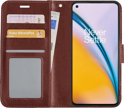OnePlus Nord 2 Hoesje Bookcase Cover met Kaarthouder - Bruin