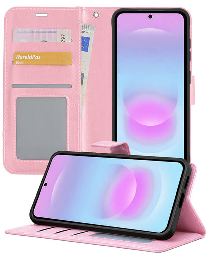 Samsung A37 Hoesje Bookcase Cover met Kaarthouder - Lichtroze