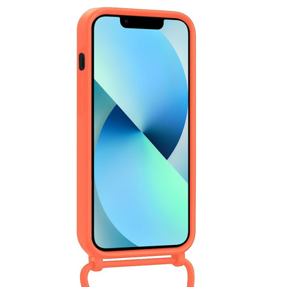 iPhone 13 Pro Hoesje Met Telefoonkoord en Pasjeshouder Siliconen - Papaya