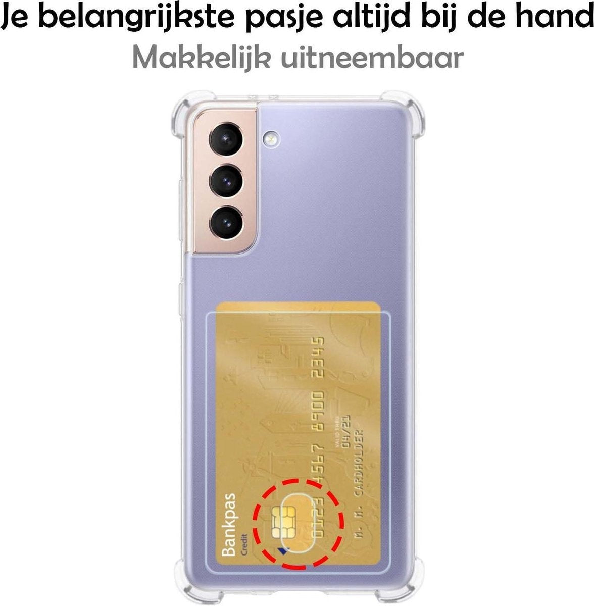 Samsung S21 Hoesje met Pasjeshouder Siliconen - Transparant