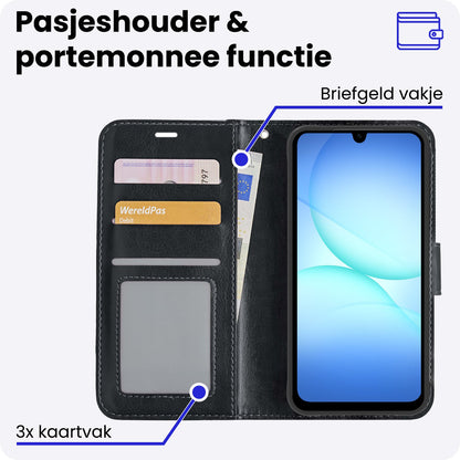 Samsung A17 Hoesje Bookcase Cover met Kaarthouder - Zwart