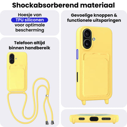 iPhone 17 Hoesje Met Telefoonkoord en Pasjeshouder Siliconen - Geel