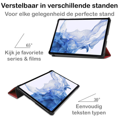 Samsung Galaxy Tab S8 Trifold Bookcase Hoes - Donkerrood