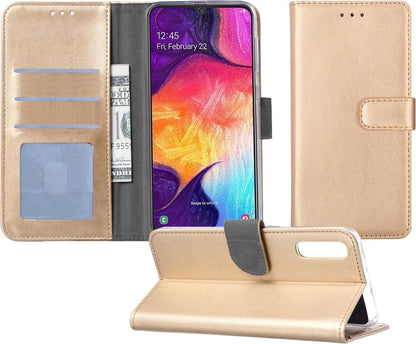 Samsung Galaxy A50 Hoesje Bookcase Cover met Kaarthouder - Goud